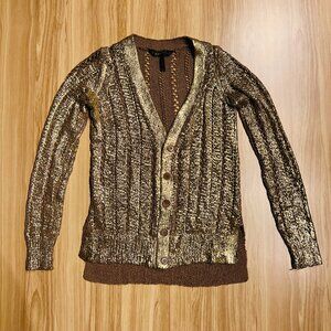 2YK RARE METALLIC GOLD COLOR BCBGMAXAZRIA - Open Knit Cardigan - Size XXS